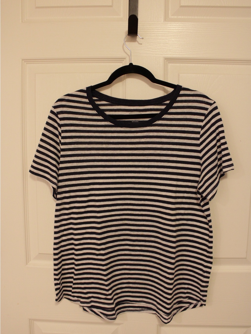 Old Navy — Navy Blue and White Striped Crewneck Tee